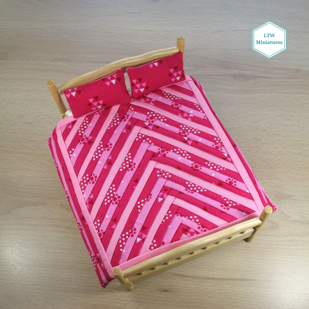Pink Chevron Dollhouse Miniature Quilt - 1:12 Scale